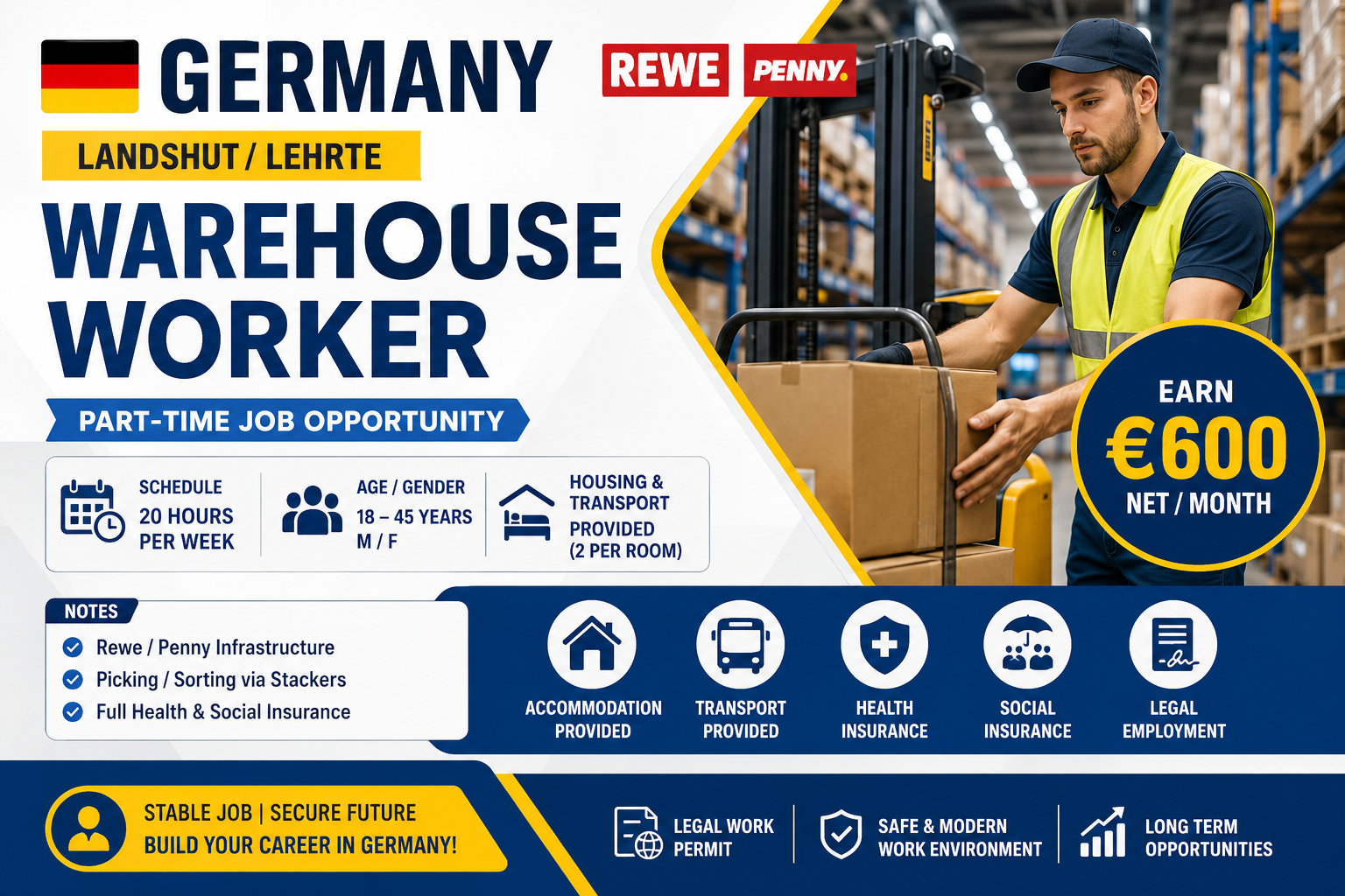 Germany Warehouse Worker Jobs – Part-Time Logistics Jobs in Germany for Foreigners  🇩🇪 GERMANY WAREHOUSE WORKER JOB OPPORTUNITY (Landshut / Lehrte)